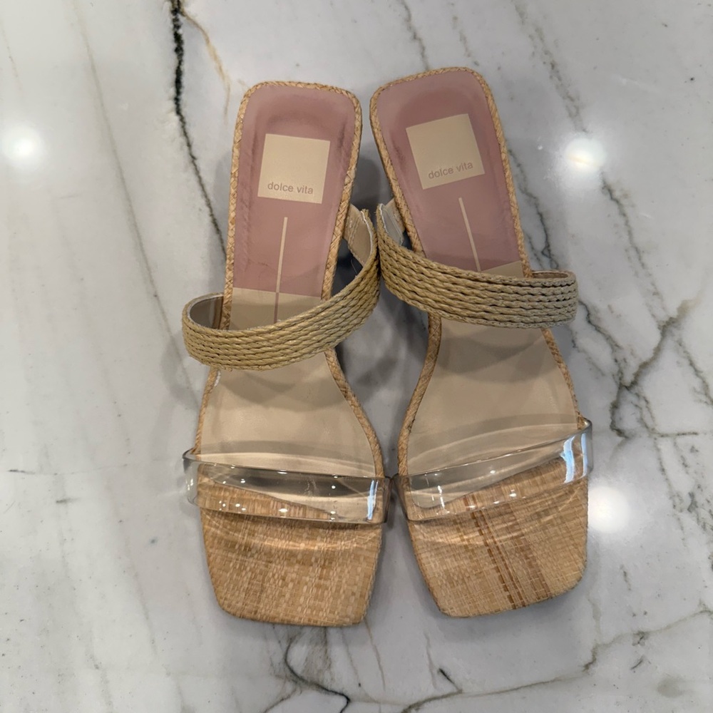 Dolce Vita Tan Sandals with Square Toe and Textured Straps